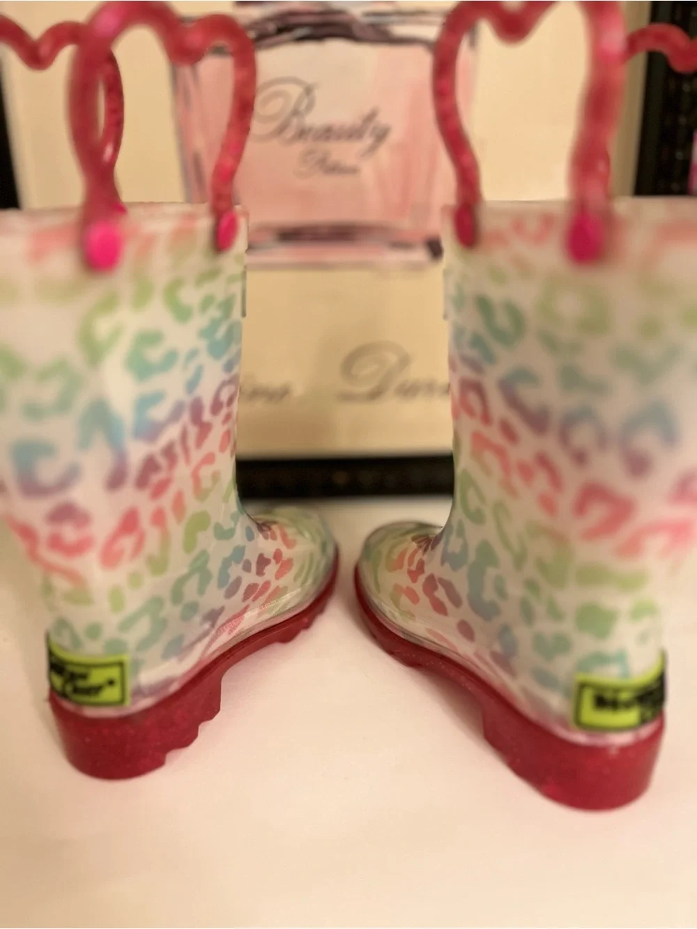 NWOT Western Chief Kids Pastel Rainbow Leopard Rain Boots - Size 5